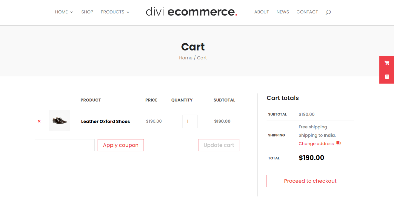 Divi WordPress eCommerce themes cart page