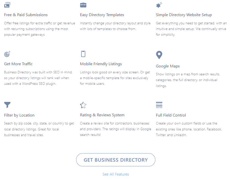 Business directory plugin features